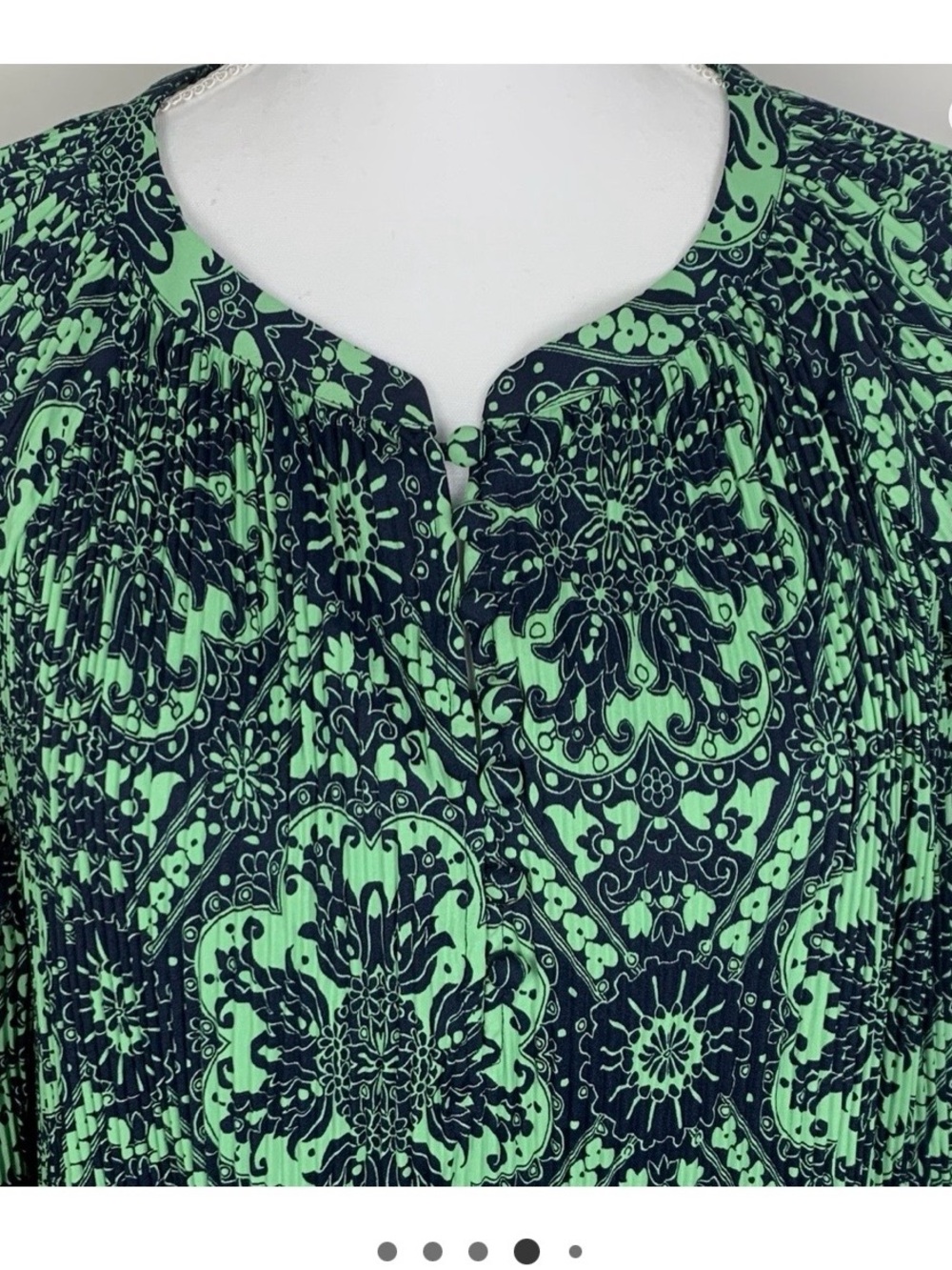 🩷 LOFT Women Med Mini Swing shift Dress Accordion Pleat Green Blue Shift 🩷 - Picture 7 of 9